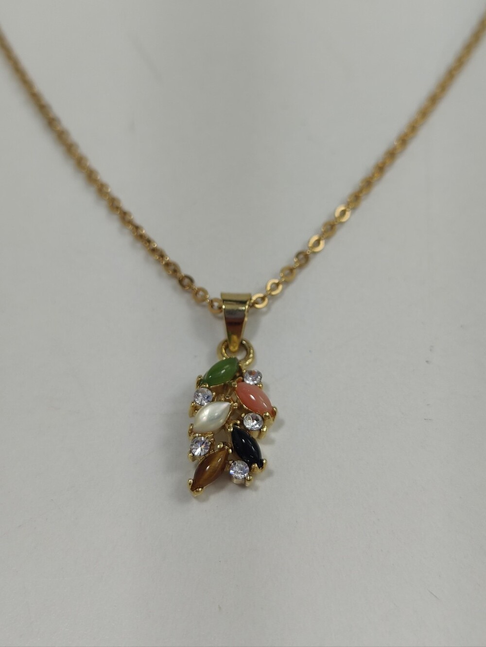 SN Nakagawa Multicolor Gemstone Rhinestone Gold Tone Pendant Necklace